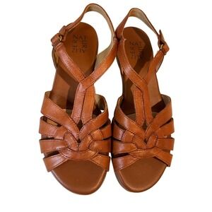 Naturalizer Women Brown Leather Strappy Wedge Sandals
